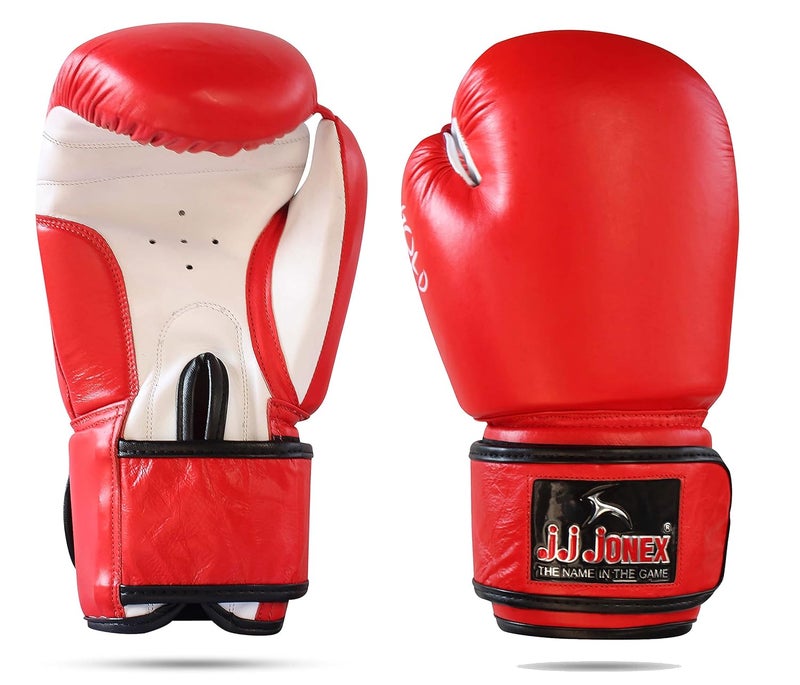 Jonex JJ Jonex Boxing Gloves - High Quality Leather Fight Gloves (16oz, Red) - Image 1